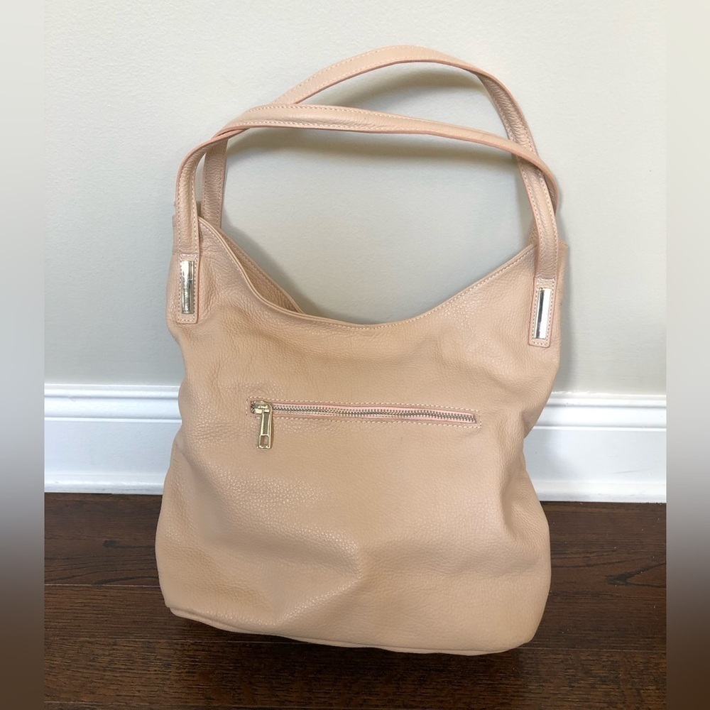 Vera Pelle Luisa Peachy Pink Genuine Italian Soft Leather Large Shoulder Bag - Picture 5 of 16